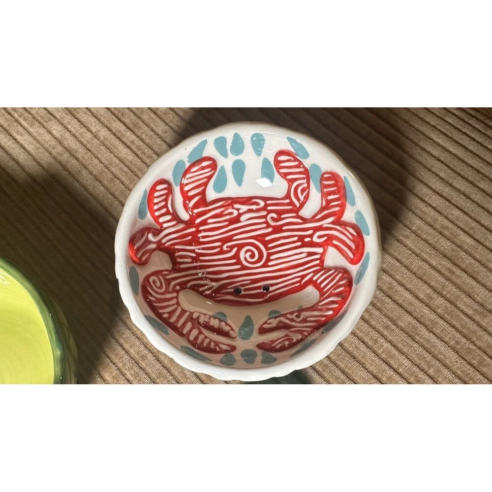 Set of 3 Colorful Appetizer Snack Dip Bowls Glass & Ceramic Crab Easter Party